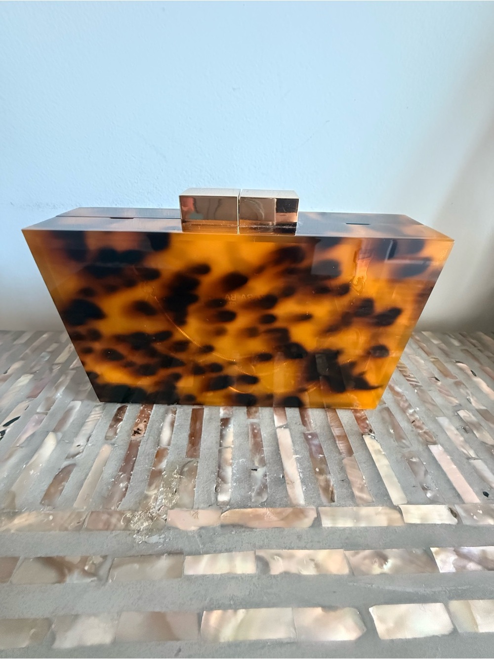 Zara tortoiseshell minaudière clutch with chain